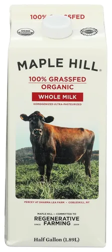 Maple Hill Creamery - Leche entera 100% orgánica, de ganado alimentado con hierba, 64 onzas