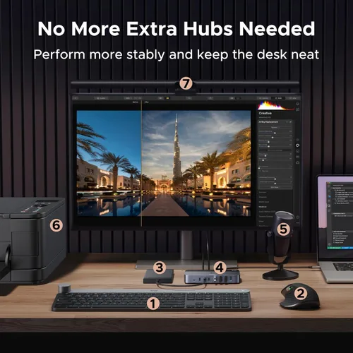 Vista 4 de UGREEN Interruptor USB 3.0 de 2 entradas y 7 salidas, conmutador USB para compartir dispositivos USB A y C entre 2 computadoras (4USB-A + 3USB-C)