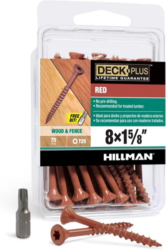 Vista 62 de Deck Plus Tornillos para valla y madera exterior con revestimiento epoxi de 2 pulgadas #8 x 2 Torx/Star Drive Incluido, rosca gruesa, tornillo Rojo