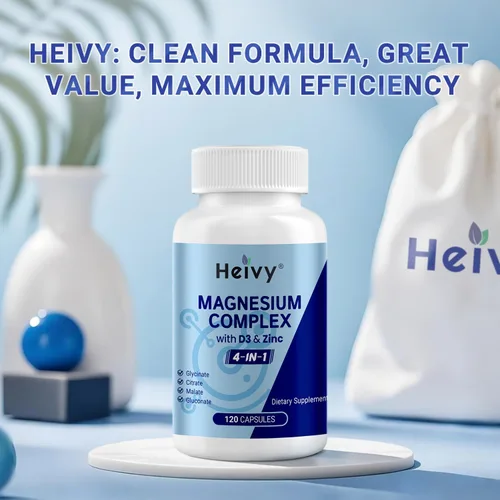 Vista 9 de Heivy Complejo de magnesio 4 en 1 con zinc y vitamina D3, 320 mg de magnesio elemental (glicinato/citrato/gluconato/malato), 120 cápsulas