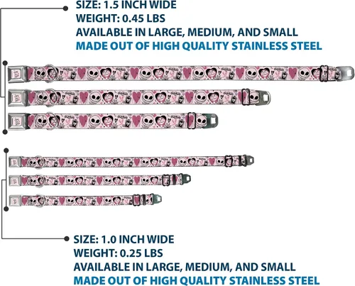 Vista 3 de Collar para mascotas de Disney, collar de perro, hebilla de cinturón de seguridad de metal, The Nightmare Before Christmas Jack and Sally Doodles