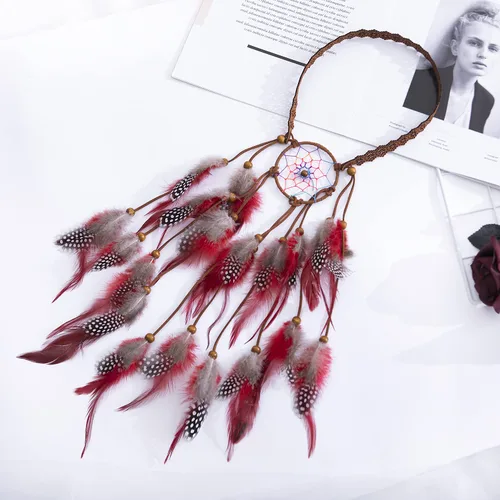 Vista 2 de LUREME Dreamcatcher - Diadema de plumas estilo bohemio con plumas tocado hippie diadema bohemia para mujer Hb00011-4