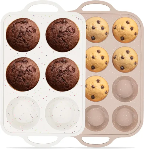 Vista 9 de Vinino Mini Moldes de Silicona para Magdalenas para Hornear con Marco Reforzado de Metal, 24 Compartimentos Marrón Tamaño Regular Antiadherente