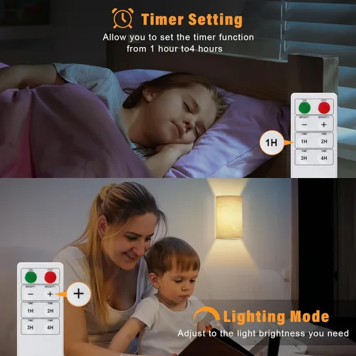 Vista 6 de YTO Apliques de pared a pilas con control remoto, luces de pared inalámbricas recargables LED regulables, juego de 2 lámparas de pared