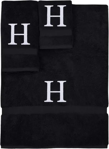 Vista 82 de Juego de toallas con monograma, regalo personalizado, juego de 3 - Letra de bloque dorada bordada en toalla - Extra absorbente 100% algodón turco