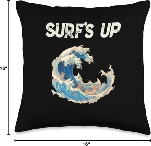 Vista 4 de Surf, Paddle Board Windsurf Surfs up Waves Pumping Bodysurf - Almohada larga, 16 x 16 pulgadas, multicolor