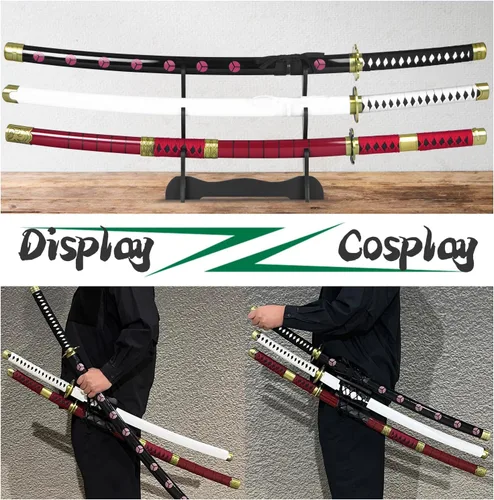 Vista 2 de Adust Espadas Roronoa Zoro de acero al carbono, espada de anime de metal real, disfraz de cosplay de Roronoa Zoro de 41 pulgadas en general, espada