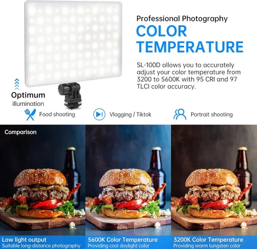 Vista 2 de Mettlelite SL100D - Luz de video LED bicolor en la cámara Iluminación de fotografía regulable continua Panel LED de estudio portátil 3200K-5600K