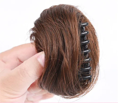 Vista 2 de Extensiones de cabello sintético con moño, con clip de garra, extensiones de moño para niñas, mujeres y bebés, color marrón claro
