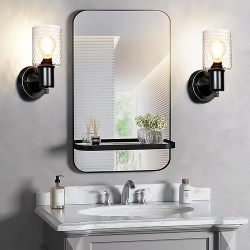 Vista 5 de Juego de 2 apliques de pared - Luces de tocador negras mate para baño, accesorios de luz de pared modernos con interruptor giratorio - Luz