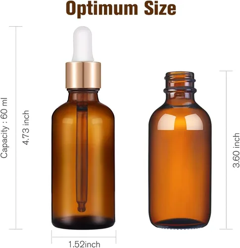 Vista 2 de PrettyCare Botellas con cuentagotas de vidrio para ojos de 2 onzas (2.1 onzas líquidas), paquete de 63 botellas gruesas vacías ámbar a granel