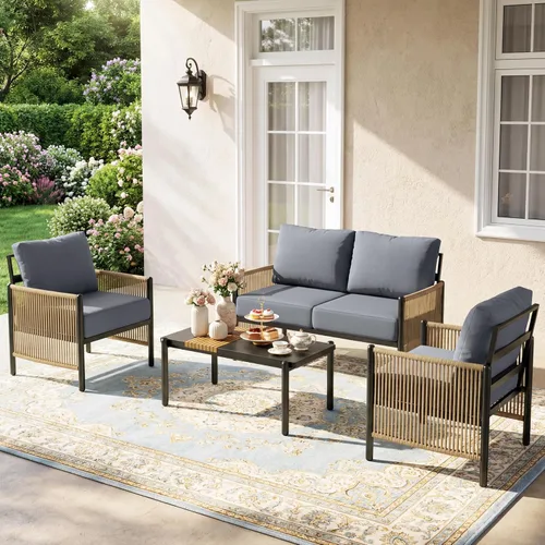 Vista 11 de Muebles de aluminio del patio fijados para 7, sistema tejido Gris