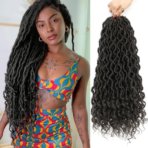 Vista 21 de Rastas de diosa de pelo de ganchillo de 18 pulgadas, 6 paquetes, pelo de ganchillo postizo previamente enrollado, pelo de ganchillo suave