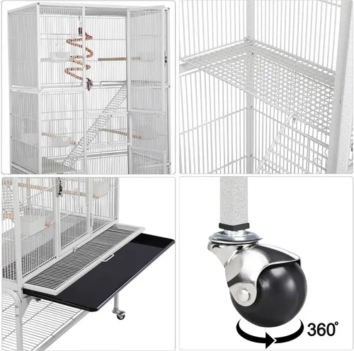 Vista 7 de Yaheetech Jaula de metal para loros extra grande de 69 pulgadas con soporte desmontable para loros de tamaño mediano, cacatúas, periquitos, Blanco