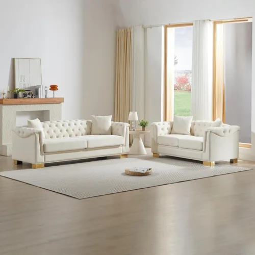 Vista 21 de Harper & Bright Designs Sofá Chesterfield de terciopelo de 62 pulgadas de dos plazas, moderno y clásico con brazo enrollado con botones y decoración