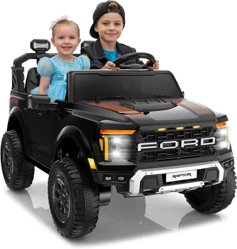 Auto eléctrico de 2 plazas Ford F-150 Raptor con licencia de 24 V para niños grandes con control remoto, automóvil eléctrico para niños con Negro