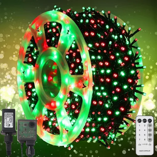 WATERGLIDE Guirnalda de 1000 luces LED de Navidad, 328 pies de cable verde, luces LED decorativas tipo hada con control remoto y 8 modos, resistente