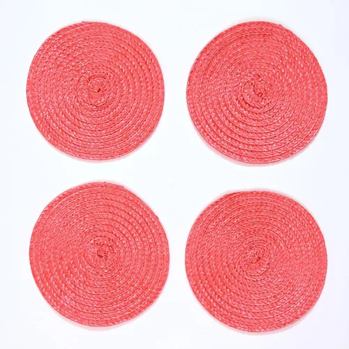 Vista 13 de Juego de 4 posavasos de plástico de polipropileno tejido trenzado redondo (negro)