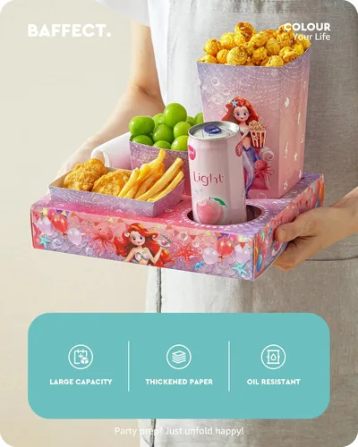 Vista 2 de Baffect Bandejas de aperitivos de noche de película, 120 unidades, incluye 20 bandejas de aperitivos de fiesta de sirena, 20 cajas de palomitas