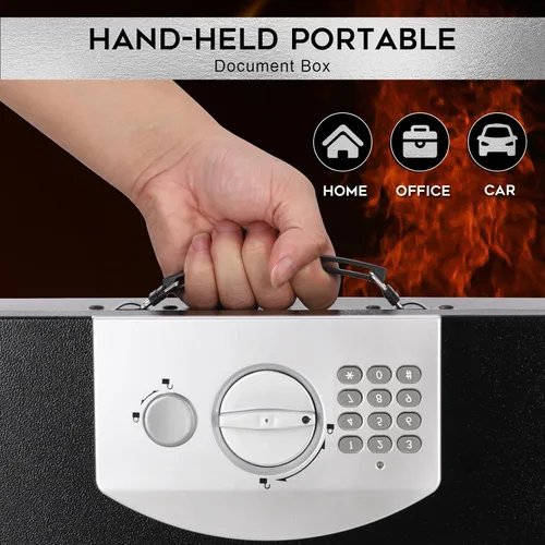 Vista 5 de Dalmbox Caja de seguridad portátil de metal con bloqueo de código digital, almacenamiento resistente al fuego para documentos, caja de seguridad