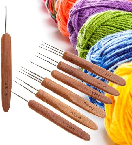 Vista 7 de 0.020 in 0.030 in 1/2/3 cabeza dreadlock ganchillo gancho mango de bambú trenza pelo rastas aguja tejer ganchillo pelo dreadlock trenza accesorios