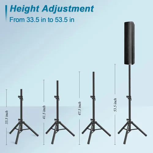 Vista 4 de Vondynote Par de soportes para altavoces de trípode de altura ajustable de 33.5 a 53.5 pulgadas, soporte delgado para mini altavoz, PA DJ, trípode