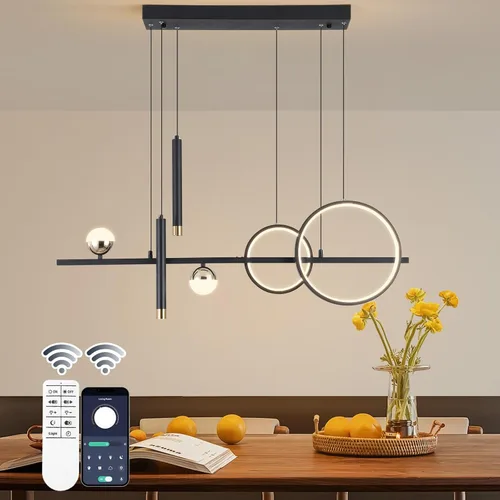 Vista 31 de ORANOOR - Lámparas de araña modernas doradas y negras para comedor, lámpara de araña LED regulable con forma de globo para isla de cocina, lámpara