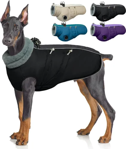 Vista 25 de IDOMIK Abrigo cálido para perros con arnés, chaquetas reflectantes impermeables para perros pequeños, medianos y grandes, chaqueta de invierno