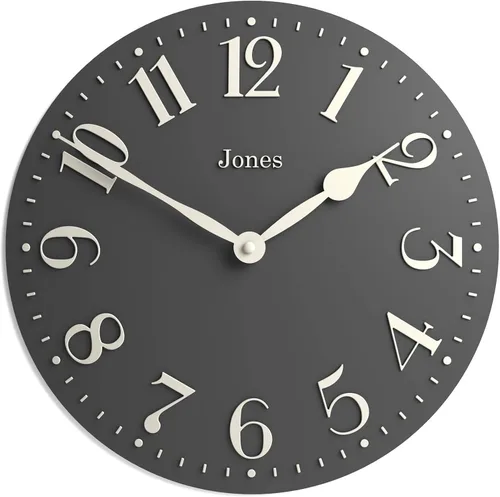JONES CLOCKS Betty - Reloj de pared | Reloj convexo clásico | 12 pulgadas | Gris ventisca | Elegancia elegante perfecto para la cocina, sala de