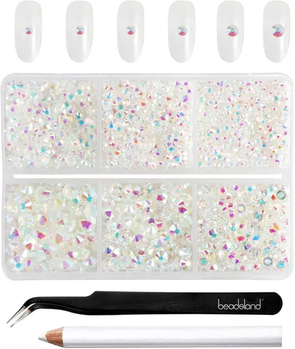 Vista 8 de Beadsland 4300 piezas de diamantes de imitación planos, diamantes de imitación para uñas en color burdeos, cristales redondos para manualidades