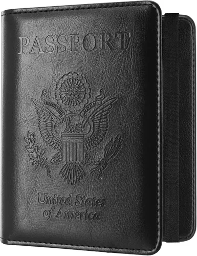 Vista 15 de ACdream Cartera de viaje con bloqueo RFID para pasaporte, funda de piel sintética de alta calidad con soporte para tarjetas, ranura para bolígrafo