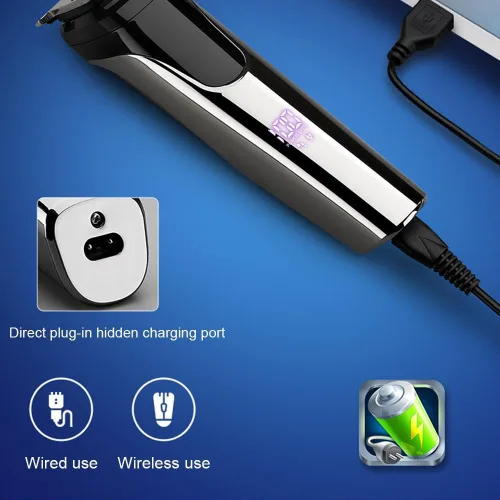 Vista 5 de Recortadora de barba 3 en 1 para hombres, afeitadora eléctrica con recortadora de vello de nariz, kit de aseo impermeable recargable, cortapelos