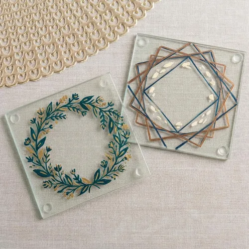 Vista 2 de Posavasos de cristal transparente para bebidas (juego de 12) Decoración del hogar o recuerdo de fiesta de bricolaje