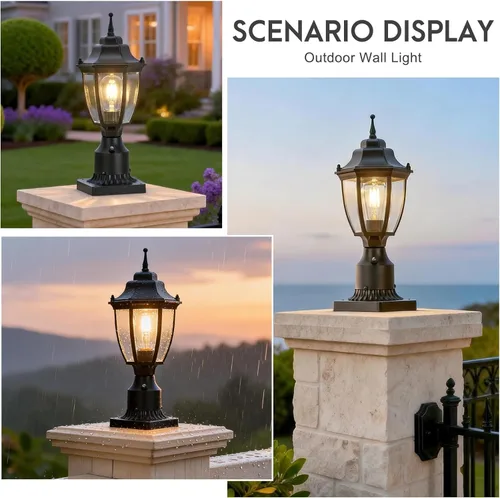 Vista 6 de Luces de poste para exteriores del anochecer al amanecer, impermeables, de aluminio, negro, lámpara de poste antioxidante, farol de luz al aire