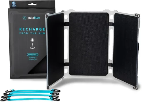 Paleblue Approach 2 Cargador de panel solar portátil – 21 vatios – Cargador solar plegable de triple panel con puertos USB duales, cables de agarre