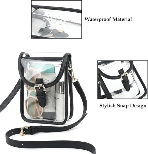 Vista 4 de FAIME Pequeña bolsa transparente aprobada para estadios, bolsa cruzada transparente para teléfono celular con correa ajustable para conciertos