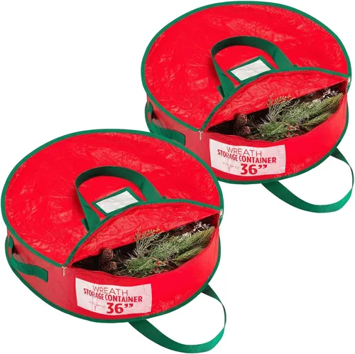 Vista 12 de Bolsa de almacenamiento de corona de Navidad de Handy Laundry - Material de lona duradero, cremallera, asas de transporte resistentes, protección