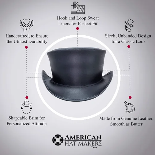 Vista 2 de American Hat Makers Marlow - Elegante sombrero de cuero negro Sombrero de ala ancha moldeable con banda extraíble Hecho en Estados Unidos