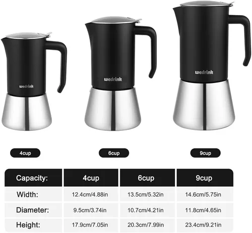 Vista 4 de wedrink Olla de acero inoxidable 304 de alta calidad, cafetera espresso para estufa de 4 tazas, compatible con inducción y todas las estufas