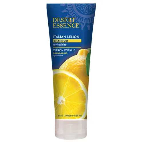 Vista 2 de Desert Essence Champú aclarante italiano de limón con aceite de cáscara de limón y aloe, vegano, sin gluten, sin fragancias artificiales, 8 onzas