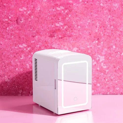 Vista 3 de Mini refrigerador y nevera de belleza personal, puerta con espejo con luz, 4 litros (color blanco)