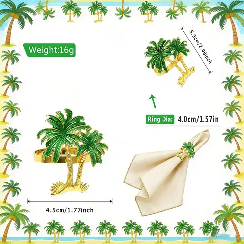 Vista 6 de Juego de 8 servilleteros de palmera costera tropical para fiesta de primavera, verano, decoración de boda, árbol de coco verde, mesa de comedor