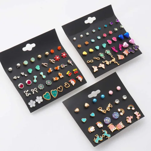 Vista 2 de NEWITIN 52 pares de aretes coloridos para niñas, hipoalergénicos, de acero inoxidable, para niñas y mujeres