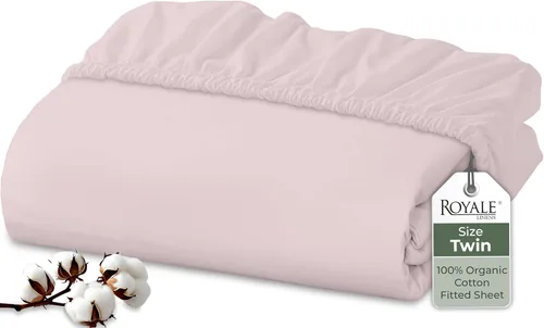 Vista 103 de Royale Linens Sábana bajera ajustable de algodón 100% orgánico - Tejido percal - Sábanas bajeras de bolsillo profundo súper suaves - Sábana elástica