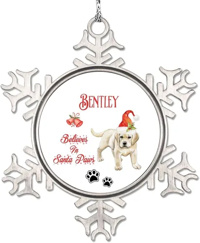 Christmas Hat Dog Snowflake Ornaments Pug Dog Ornament for Christmas Tree Decor Believes in Santa Claw Metal Custom Pet Christmas Ornaments 2023