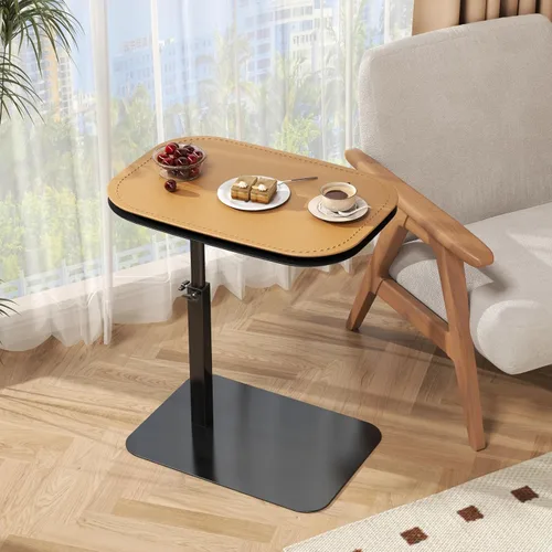 Vista 7 de Mesa auxiliar en forma de C de altura ajustable, mesa de mesa doble para laptop, mesa auxiliar giratoria de 360°, mesas auxiliares móviles para sofá