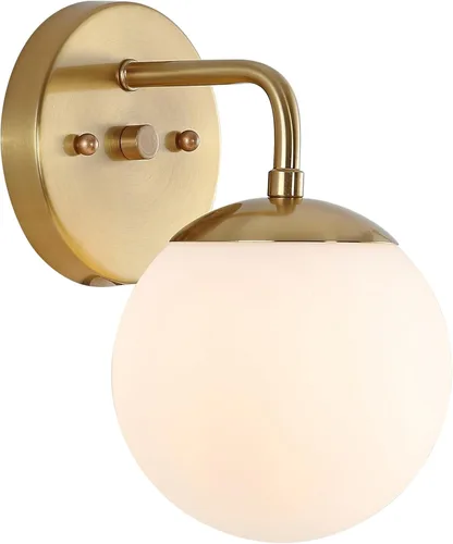 Vista 12 de JONATHAN Y Lámpara de pared moderna con diseño de globo dorado de 15 pulgadas para baño, pantalla de vidrio esmerilado blanco, lámpara de pared