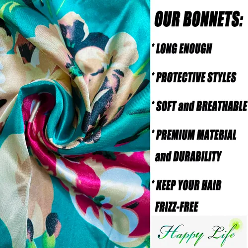 Vista 10 de 2 gorros para el cabello para mujer, de satén, banda elástica suave, gorro de dormir sedoso, gorro grande para mujer, gorro para trenzas