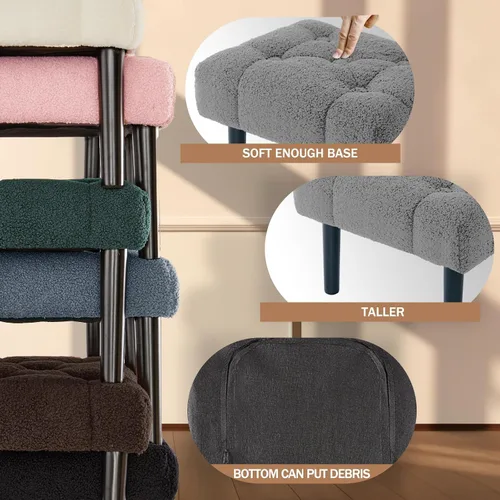 Vista 46 de HOUCHICS Taburete acolchado de piel, pequeño reposapiés otomano con patas de madera, moderno reposo rectangular para sala de estar, sofá, escritorio