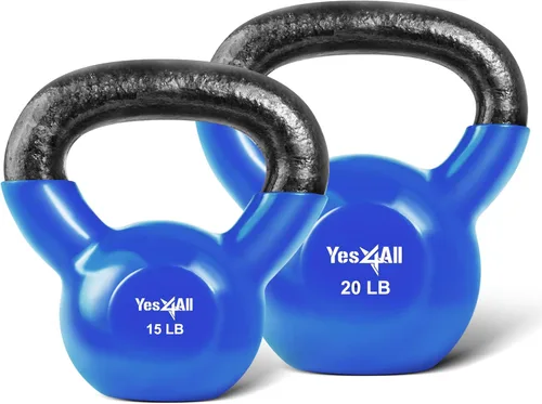 Vista 26 de Yes4All - Juego de pesas rusas recubiertas de vinilo, set combinado para entrenamiento corporal completo, fuerza de agarre, flexiones y ejercicios